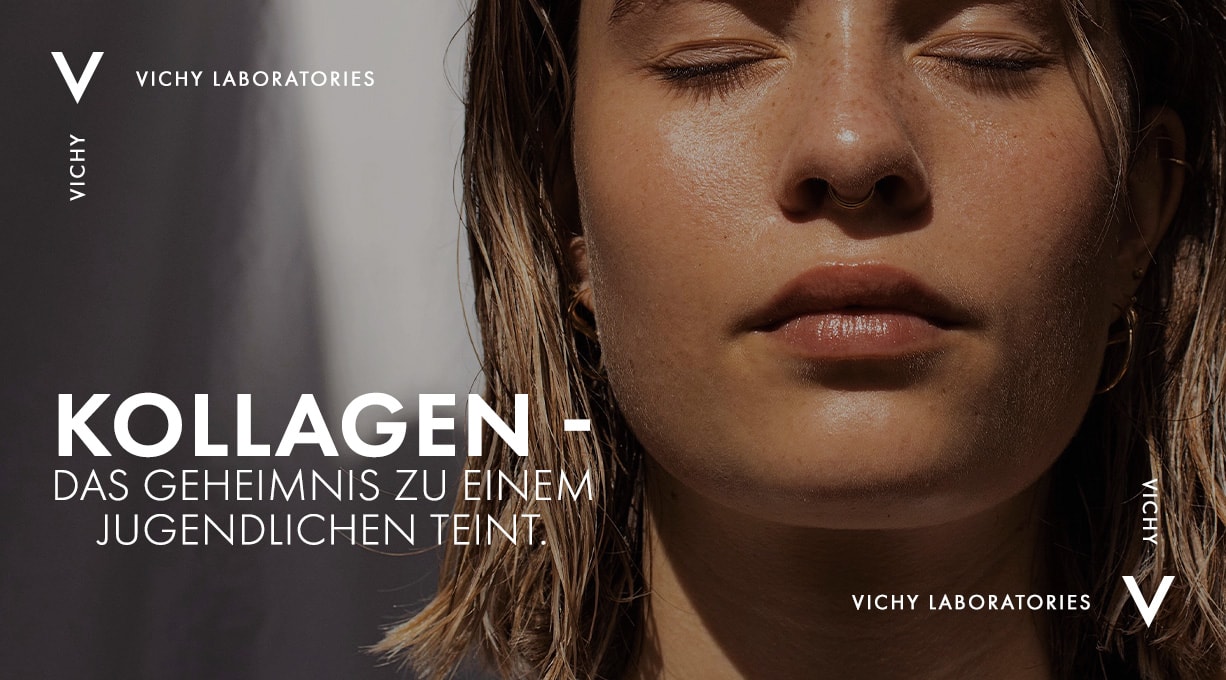 Laboratories Banner mit Gesicht einer Frau und Aussage zu Kollagen