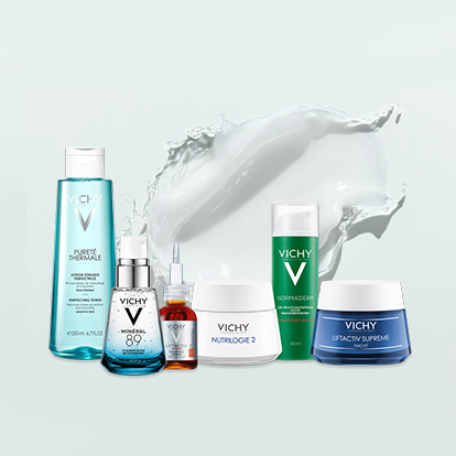 Sechs verschiedene Vichy-Produkte zur Reinigung, Seren und Cremes, die Glycerin enthalten