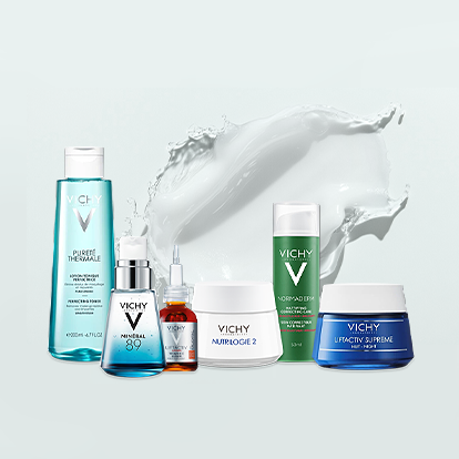Six produits différents de Vichy pour le nettoyage, sérums et crèmes contenant de la glycérine