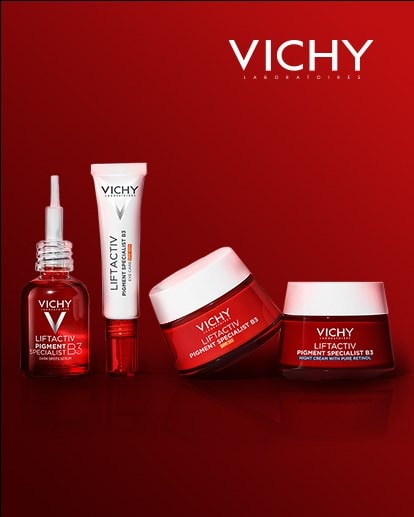 Produits LIFTACTIV B3 Anti-taches pigmentaires sur fond rouge