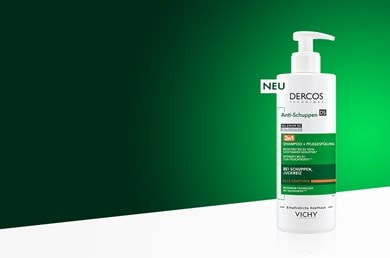 Une bouteille de DERCOS 2en1 Shampoing Anti-Pelliculaire + Après-Shampoing pour tous types de cheveux