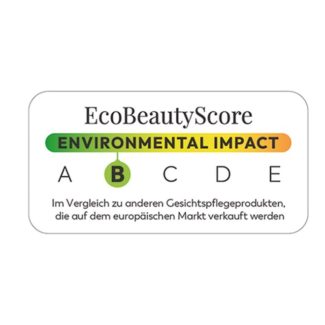 EcoBeautyScore-Label mit Umweltbewertung 'B' im Vergleich zu anderen Gesichtspflegeprodukten, die auf dem europäischen Markt verkauft werden