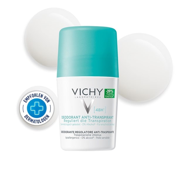 VICHY Anti-Transpirant 48h Roll-On Packshot mit Derm Logo