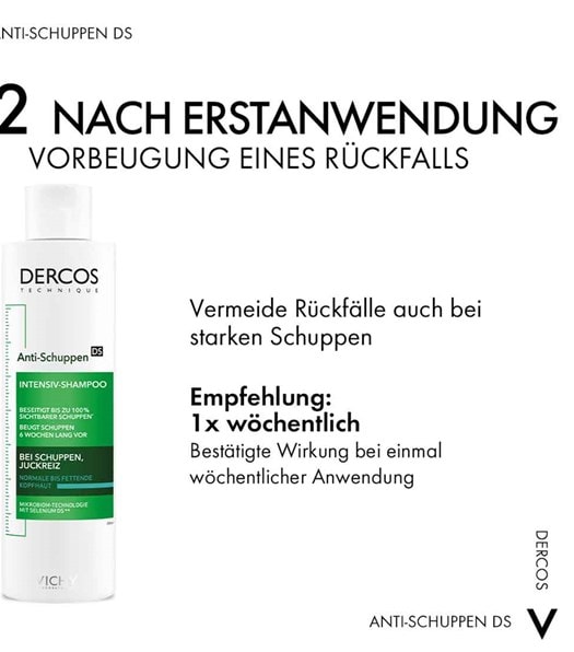 Nach der Erstanwendung sollte das Shampoo einmal wöchentlich genutzt werden um einen Rückfall, auch bei starken Schuppen, zu vermeiden. Auch bei der einmal wöchentlichen Anwendung ist die Wirkung des Shampoos bestätigt.