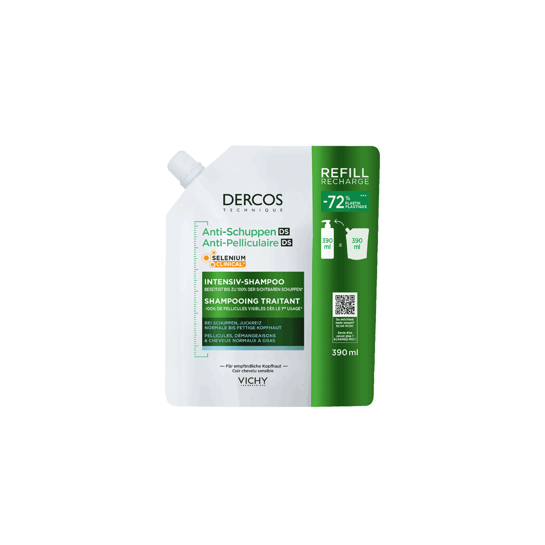  Vichy DERCOS Nachfüllpacks Anti-Schuppen Shampoo für normales bis fettiges Haar