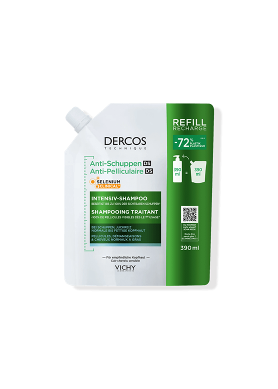 Vichy Dercos Anti-Schuppen Refill 390 ml für normales bis fettiges Haar mit Selenium Clinical.