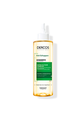 Flasche des Anti-Schuppen Water to Foam Shampoos von Vichy Dercos. Mit Applikator für gezielte Kopfhautpflege.