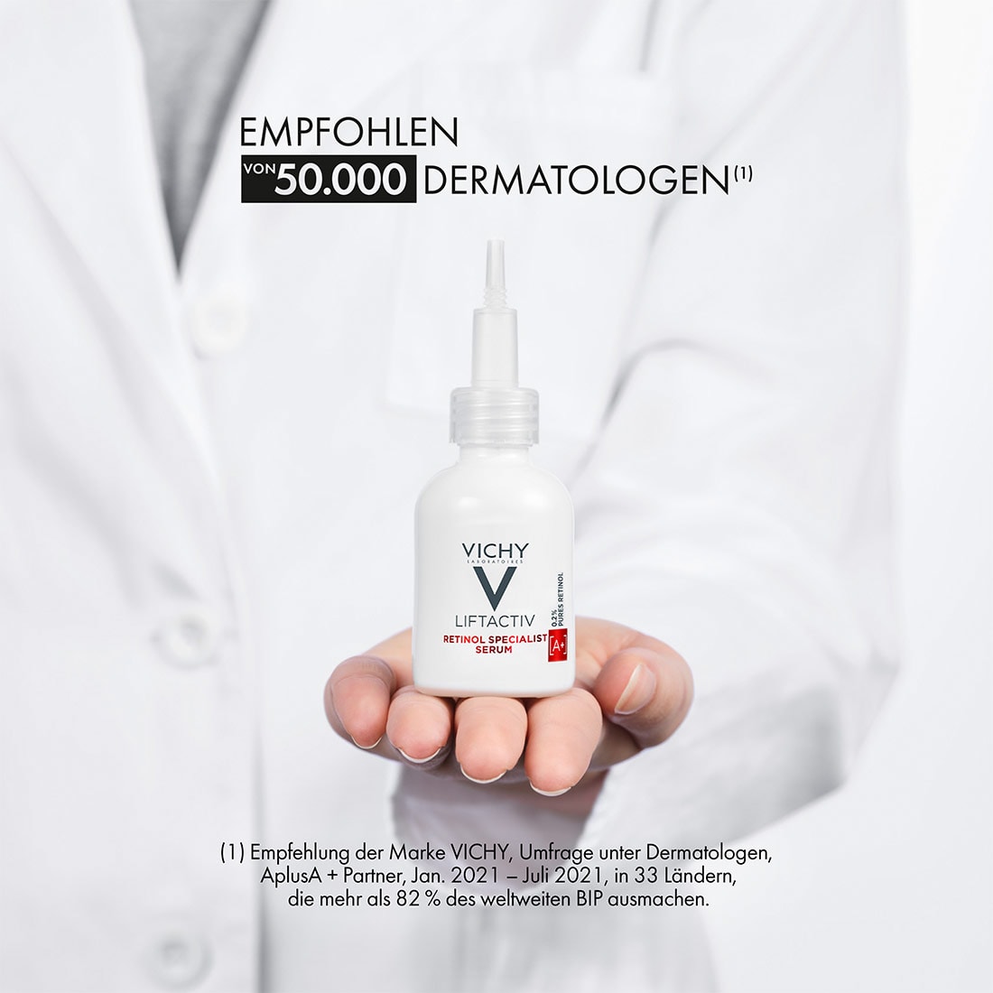 Vichy Liftactiv Retinol Specialist Serum empfohlen von fünfzigtausend Dermatologinnen und Dermatologen weltweit