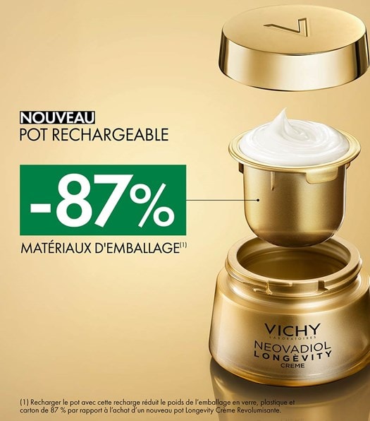 Le pot recharable réduit 87% des matériaux d'emballage.
