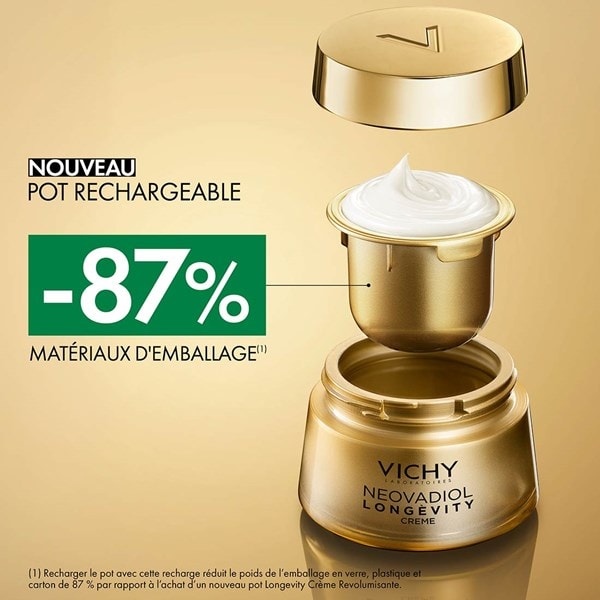 Le pot recharable réduit 87% des matériaux d'emballage.