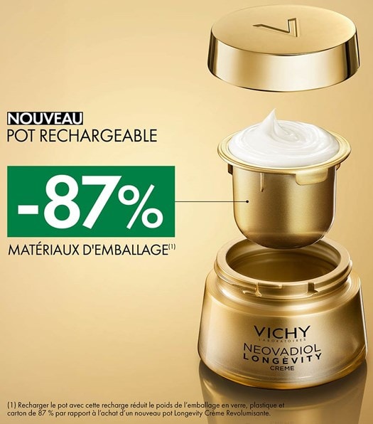 Le pot recharable réduit 87% des matériaux d'emballage.