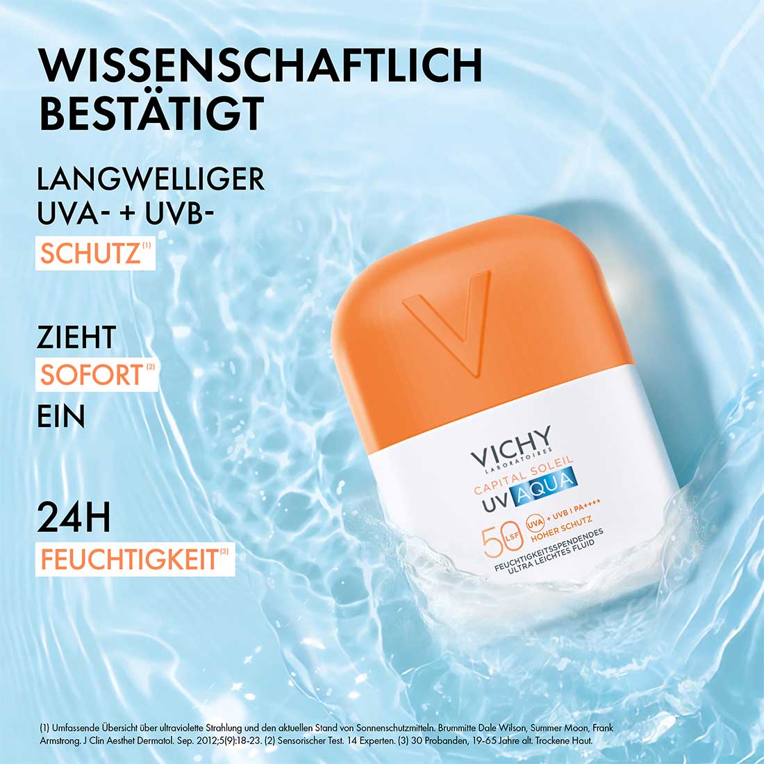 Es ist wissenschaftlich bestätigt dass das Capital Soleil UV Aqua Hydrating Invisible Fluid vor langwelligen UVA und UVB Strahlen schützt, sofort einzieht und 24 Stunden Feuchtigkeit spendet.